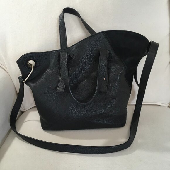 Vince Camuto Yulia Asymmetric Edge Genuine Leather Bag Black - Picture 1 of 9